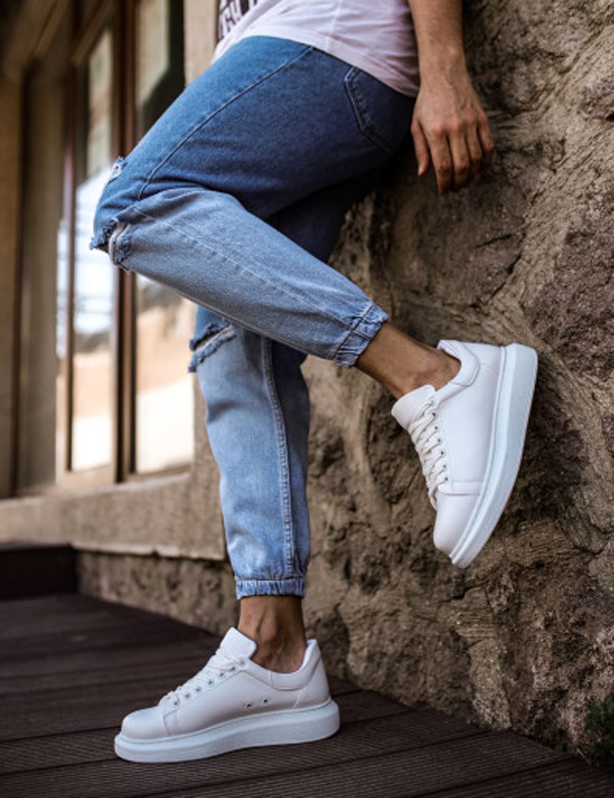 Ανδρικά λευκά δίσολα Sneakers λαστιχένια σόλα CH25700A φωτογραφία